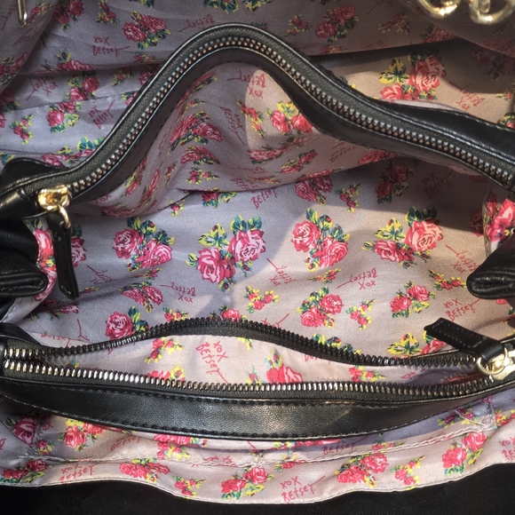 Betsey Johnson Black Quilted Shoulder Bag with Floral Accent - Picture 7 of 10